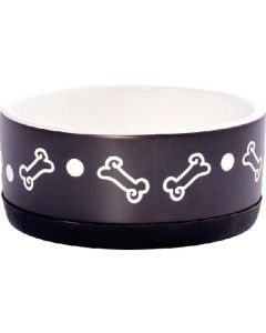 CeramicArt non-slip ceramic bowl for dogs, black with bones 400ml - cheap price - buy-pharm.com