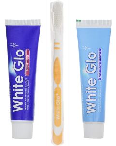 Buy White Glo set Day toothpaste 100 grams + Night gel 85 grams + Toothbrush flosser | Online Pharmacy | https://buy-pharm.com