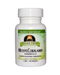Buy Source Naturals, Vitamin B12, Vegan True, Methylcobalamin, Cherry Flavor , 1 mg, 60 Sublingual Tablets  | Online Pharmacy | https://buy-pharm.com