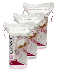 Buy CLEANIC Cosmetic cotton pads PURE EFFECT square 50 pcs., 3 packs | Online Pharmacy | https://buy-pharm.com