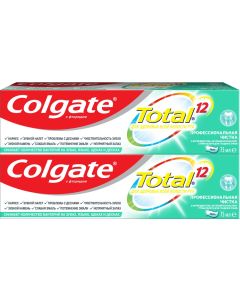 Buy Colgate Total 12 Toothpaste Professional cleaning (gel), complex, antibacterial, 2 pieces of 75 ml each  | Online Pharmacy | https://buy-pharm.com
