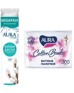 Buy Hygiene set Aura Classic cotton pads, 150 pcs + Cotton swabs, 300 pcs | Online Pharmacy | https://buy-pharm.com