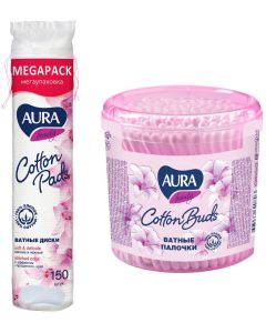 Buy Aura Hygiene Set Cotton Pads, 150 pcs + Beauty Cotton Swabs, Glass, 200 pcs | Online Pharmacy | https://buy-pharm.com