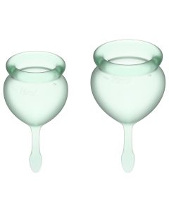 Buy Satisfyer Feel Good menstrual cups, 2 pieces, light green, storage bag included | Online Pharmacy | https://buy-pharm.com