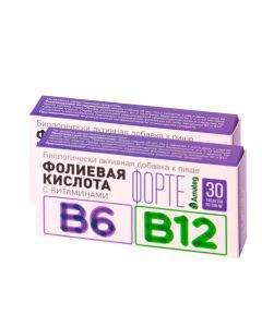 Buy Folic acid forte with vitamins B6 and B12 Amateg, 200mg tablets, No. 30 (Block of 2) | Online Pharmacy | https://buy-pharm.com