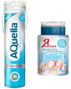 Buy Hygiene kit Aquella cotton pads, 120 pcs + Nail polish remover I am the Professional, with a pump-dispenser, 150 ml | Online Pharmacy | https://buy-pharm.com