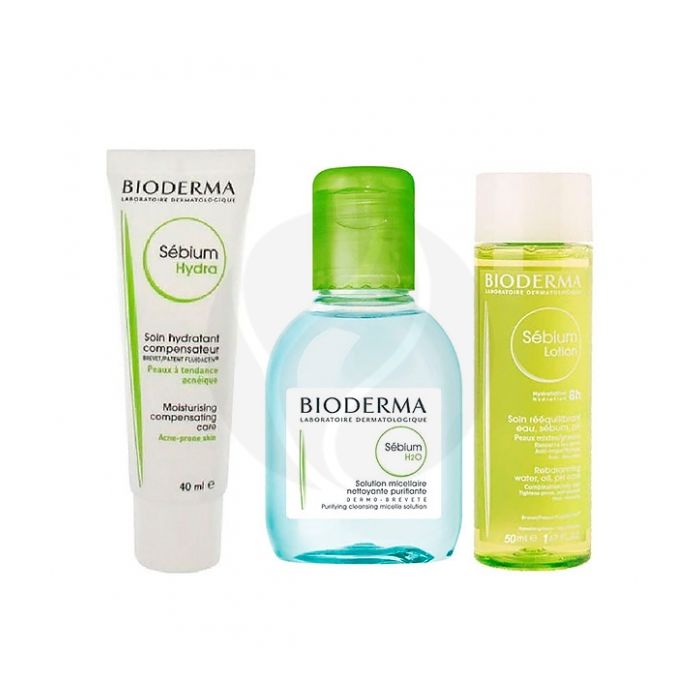 Bioderma Sebium gift set H2O solution + hydra cream + lotion