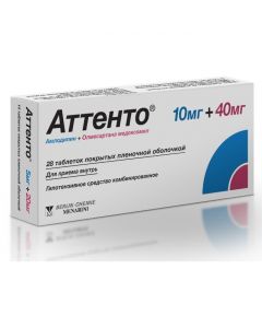 Buy cheap amlodipine, olmesartan medoxomil | Atteno tablets coated.pl.ob. 10 mg + 40 mg 28 pcs. online www.buy-pharm.com