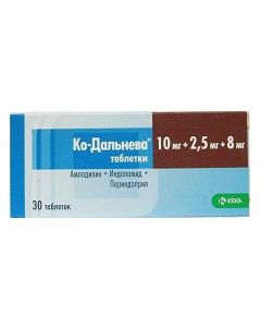 Buy cheap amlodipine, indapamide, Perindopril | Ko-Dalnev tablets 10 mg + 2.5 mg + 8 mg 30 pcs. pack online www.buy-pharm.com