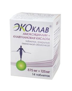 Buy cheap Amoxicillin, clavulanic acid | Ecoclave tablets coated film about 875 mg + 125 mg 14 pcs. online www.buy-pharm.com