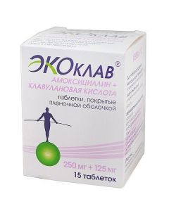 Buy cheap Amoxicillin, clavulanic acid | Ecoclave tablets coated.pl.ob. 250 mg + 125 mg 15 pcs. online www.buy-pharm.com