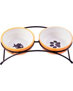 CeramicArt bowls on a stand for dogs and cats, double orange 2x290ml - cheap price - buy-pharm.com