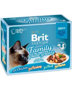 Brit Premium Family Plate Gravy set of spider family plate for cats, pieces in sauce 12 * 85g - cheap price - buy-pharm.com