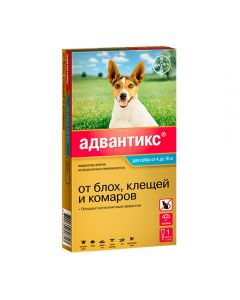 Advantix 100 drops against fleas and ticks for dogs from 4 to 10 kg 4 pipettes, 1 ml each - cheap price - buy-pharm.com