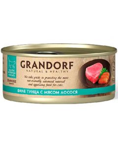 Grandorf (Grandorf Tuna with Salmon in Broth) canned food for cats Tuna fillet with salmon 70g - cheap price - buy-pharm.com