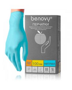 Gloves nitrile examination textured powder-free blue Benovy Mild size M 100 pairs - cheap price - buy-pharm.com