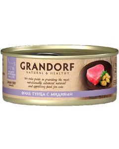 Grandorf Tuna with Mussel in Broth canned food for cats Tuna fillet with mussels 70g - cheap price - buy-pharm.com