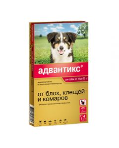 Advantix 250 drops against fleas and ticks for dogs from 10 to 25 kg 4 pipettes, 2.5 ml each - cheap price - buy-pharm.com