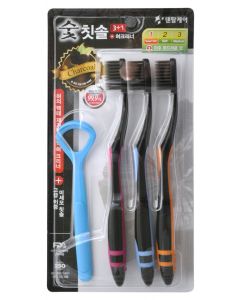 Buy DENTAL CARE Set: Toothbrush with charcoal and superfine double bristles, soft and super soft, 3 pcs + tongue scraper, assorted color | Online Pharmacy | https://buy-pharm.com