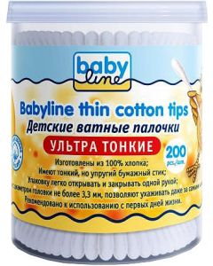 Buy BabyLine Cotton buds, for children, ultra thin, 200 pcs | Online Pharmacy | https://buy-pharm.com
