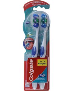 Buy Colgate Toothbrush '360 super clean the entire oral cavity', medium hard, antibacterial, 1 + 1 promotional packaging as a gift | Online Pharmacy | https://buy-pharm.com