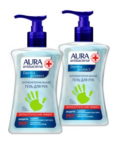 Buy Antiseptic Aura Set of 2 pieces Antibacterial hand gel Derma Protect isopropyl alcohol bottle / dispenser 2 x 250ml | Online Pharmacy | https://buy-pharm.com