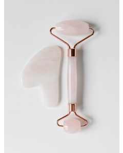 Buy Set 2 in 1 Rollerball and Guasha Scraper made of rose quartz for face and body massage in a gift box | Online Pharmacy | https://buy-pharm.com
