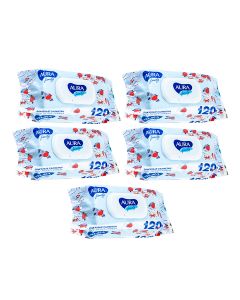 Buy Aura wipes Family antibacterial wet for the whole family with lid 120 pcs (set of 5 packs) | Online Pharmacy | https://buy-pharm.com
