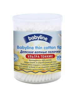Buy BabyLine Cotton swabs, for children, ultra thin, 200 pcs | Online Pharmacy | https://buy-pharm.com