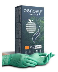 Buy Benovy gloves, nitrile, textures. on the fingers, M, green, 50 pairs per pack | Online Pharmacy | https://buy-pharm.com