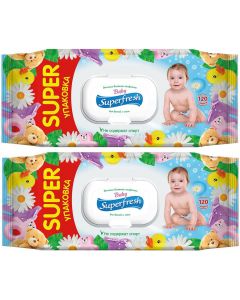 Buy SuperFresh wet wipes for children and mothers, with valve, 2 packs of 120 pcs. | Online Pharmacy | https://buy-pharm.com