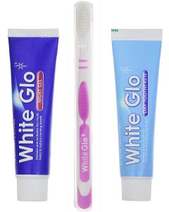 Buy White Glo set Day toothpaste 100 grams + Night gel 100 grams + Toothbrush flosser | Online Pharmacy | https://buy-pharm.com