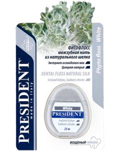 Buy PresiDENT White dental floss, with Icelandic moss extract, waxed, 25 m | Online Pharmacy | https://buy-pharm.com
