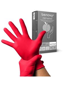 Buy Benovy Disposable nitrile gloves red, 50 pairs, 100 pieces | Online Pharmacy | https://buy-pharm.com