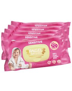 Buy Baby Wet Wipes Angel Nature Sensitive Pink for sensitive skin 120pcs (5 pack) | Online Pharmacy | https://buy-pharm.com