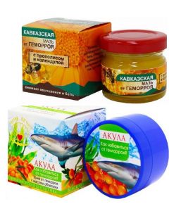 Buy Caucasian healer. Ointment based on calendula and propolis + Cream for hemorrhoids with sea buckthorn oil 'Shark' for hemorrhoids | Online Pharmacy | https://buy-pharm.com