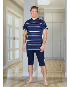 Buy Adaptive underwear Men's pajamas-jumpsuit made of printed cotton with short sleeves and cropped legs, zipper on the back (Size 50-52), XL, 454 g | Online Pharmacy | https://buy-pharm.com