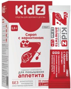 Buy 'KidZ' syrup with carnitine for children from 1.5 years old 20 sticks of 2.5 ml each  | Online Pharmacy | https://buy-pharm.com