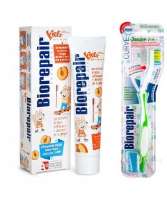 Buy Biorepair Kids Toothpaste for children with peach extract, 50 ml + Biorepair CURVE Junior Toothbrush for children, green | Online Pharmacy | https://buy-pharm.com