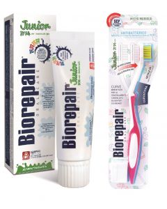 Buy Biorepair Junior Toothpaste for Children with sweet mint extract, 75 ml + Biorepair CURVE Junior Toothbrush for children, pink | Online Pharmacy | https://buy-pharm.com