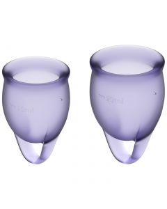 Buy Satisfyer Feel Confident menstrual cups, 2 pieces, purple, storage bag included | Online Pharmacy | https://buy-pharm.com