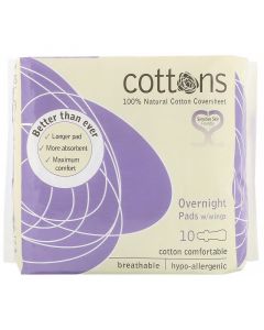 Buy Cottons, Winged Overnight Panty Liners, 100% Pure Cotton Cover, High Volume, Pack of 10  | Online Pharmacy | https://buy-pharm.com
