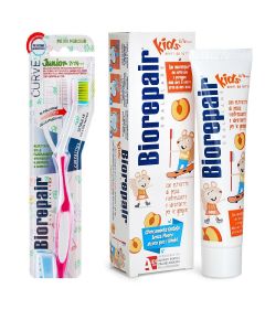 Buy Biorepair Kids Toothpaste for children with peach extract, 50 ml + Biorepair CURVE Junior Toothbrush for children, pink # | Online Pharmacy | https://buy-pharm.com