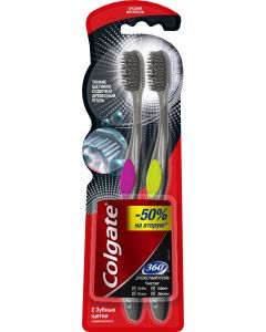 Buy Colgate 360  charcoal toothbrush, multifunctional, medium hard, 2 pcs | Online Pharmacy | https://buy-pharm.com