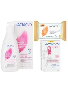 Buy Lactacyd set for intimate hygiene: gel for sensitive skin + gel for intimate hygiene for girls from 3 years old + napkins # 15  | Online Pharmacy | https://buy-pharm.com