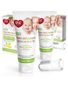 Buy Splat Baby Apple-Banana Toothpaste, for children, natural + Fingertip Toothbrush, from 0 to 3 years old, 40 ml х 2 pcs | Online Pharmacy | https://buy-pharm.com