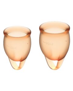 Buy Menstrual Cup Set 2pcs, 15 and 20 ml Feel confident Menstrual Cup Orange with eyelet  | Online Pharmacy | https://buy-pharm.com