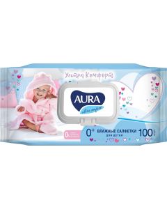 Buy Aura Ultra Comfort Wet wipes for children, with aloe extract and vitamin E, with lid, 100 pcs | Online Pharmacy | https://buy-pharm.com
