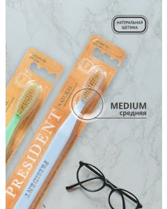 Buy President Natural Toothbrush , with natural bristles, medium hardness, light green | Online Pharmacy | https://buy-pharm.com