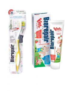 Buy Toothpaste Biorepair Kids for children with extract strawberries, 50 ml + Biorepair CURVE Junior Toothbrush for children, yellow SET | Online Pharmacy | https://buy-pharm.com